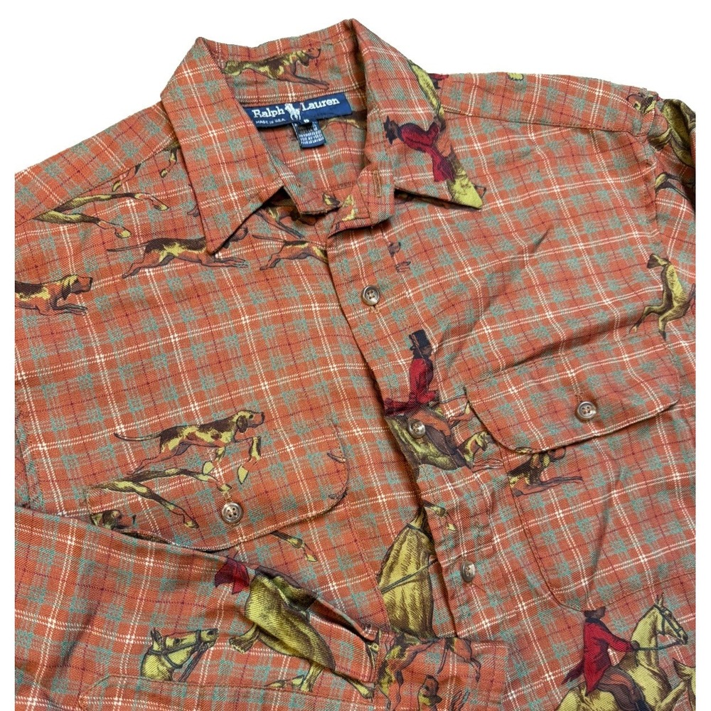 Vintage Ralph Lauren Equestrian horse dog Fox Hunt Shirt Wool Size 6